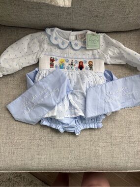 Blue & White Smocked One-Piece for Kids